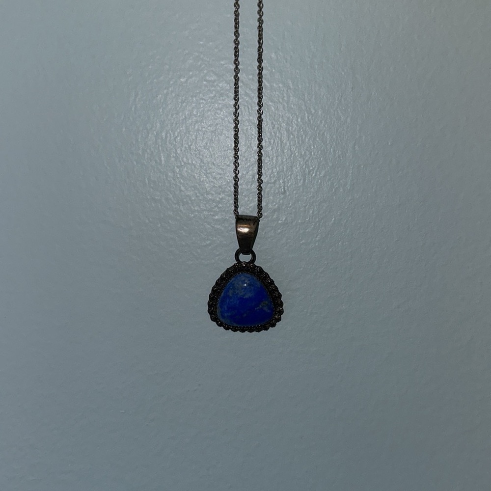 Silver Necklace with Blue Triangular Pennant